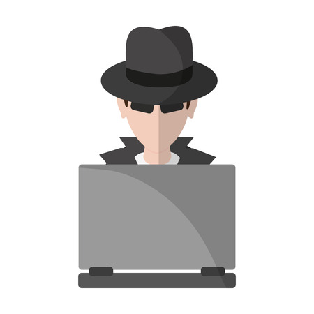 thief hacker with laptop avatar vector illustration graphic designのイラスト素材