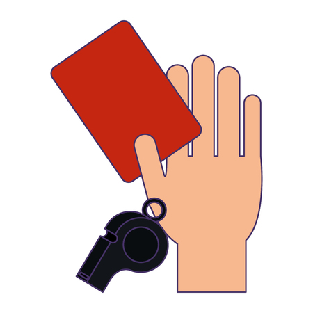 Soccer game sport referee red card and whistle wit hand vector illustration graphic designのイラスト素材
