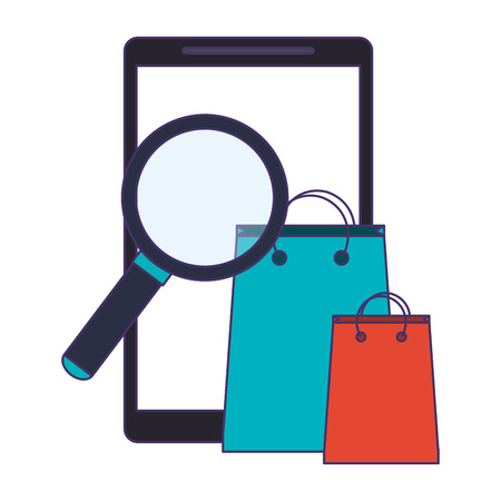smartphone with magnifying glass and shopping bags vector illustration graphic designのイラスト素材