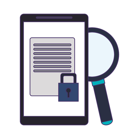 smartphone with secured document and magnifying glass vector illustration graphic designのイラスト素材