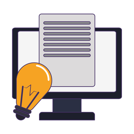 computer screen with sheet and bulb light symbol vector illustration graphic designのイラスト素材