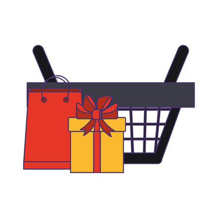 shopping basket with gift box and bag vector illustration graphic designのイラスト素材
