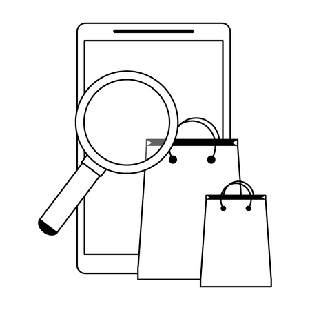 smartphone with magnifying glass and shopping bags vector illustration graphic designのイラスト素材
