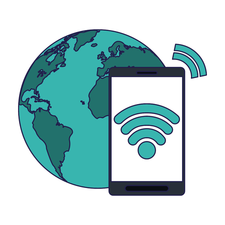 Smartphone with wifi and world symbol vector illustration graphic designのイラスト素材
