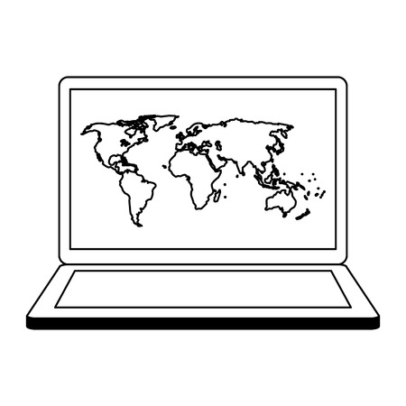 Laptop with world map on screen vector illustration graphic designのイラスト素材