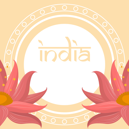 India travel and culture pink card with lotus flowers vector illustration graphic design vector illustration graphic designのイラスト素材