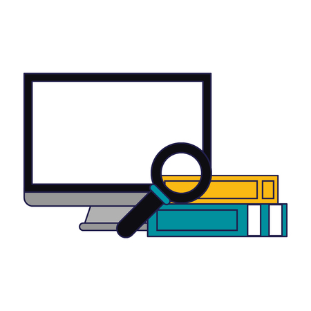 books piled with magnifying glass and document vector illustration graphic designのイラスト素材