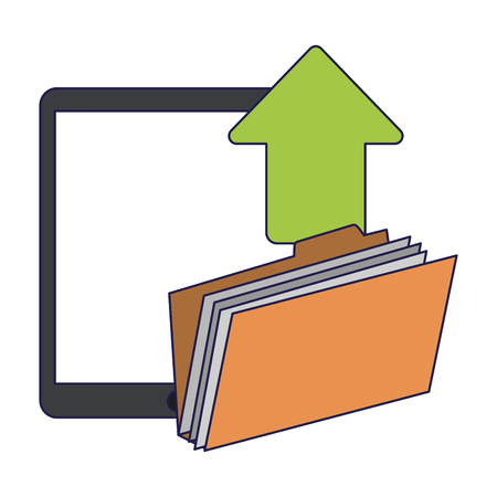 tablet uploading folder with document vector illustration graphic designのイラスト素材