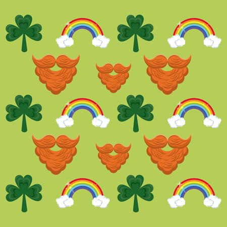 St patrick background pattern beard rainbow and shamrock vector illustration graphic designのイラスト素材