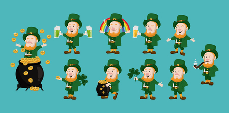 Saint patricks elves cartoons over blue background vector illustration graphic designのイラスト素材