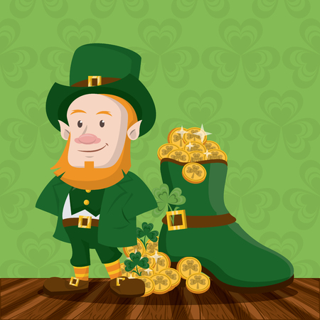 Saint patricks elf with coins in boot cartoon vector illustration graphic designのイラスト素材