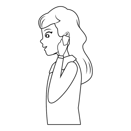 young woman using smartphone device cartoon vector illustration graphic designのイラスト素材