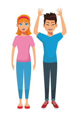 young people couple body cartoon vector illustration graphic designのイラスト素材