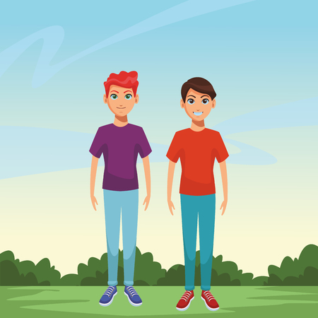 young men body at nature park cartoon vector illustration graphic designのイラスト素材