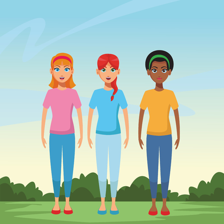 young women body at nature park cartoon vector illustration graphic designのイラスト素材