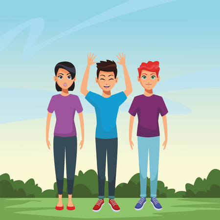 group of friends at nature park cartoon vector illustration graphic designのイラスト素材