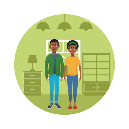 young people couple inside room cartoon vector illustration graphic designのイラスト素材