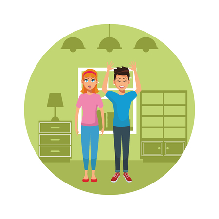 young people couple inside room cartoon vector illustration graphic designのイラスト素材