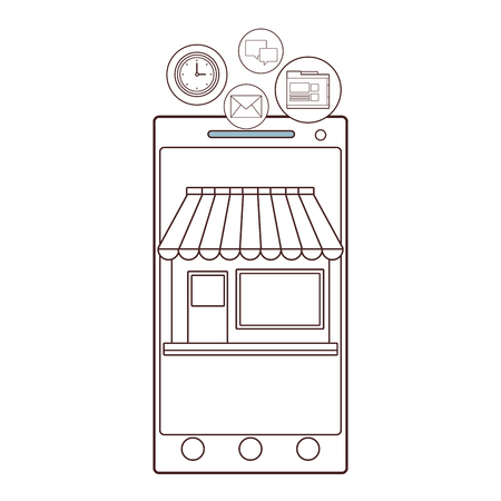 technology smartphone ecommerce shopping store cartoon vector illustration graphic designのイラスト素材