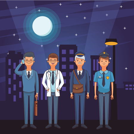 american labor day professional people at night cartoon vector illustration graphic designのイラスト素材
