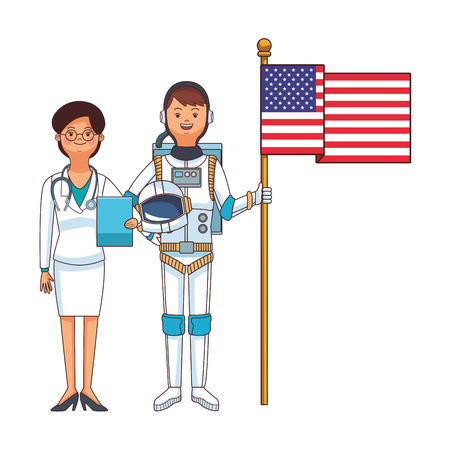 american labor day professional people couple cartoon vector illustration graphic designのイラスト素材