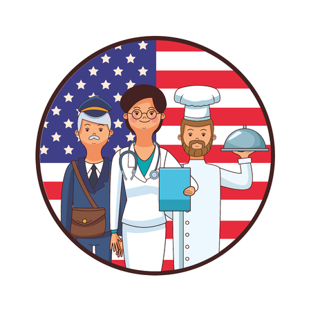 american labor day professional american flag round icon people cartoon vector illustration graphic designのイラスト素材
