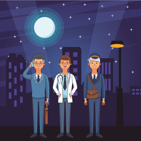 american labor day professional people at night cartoon vector illustration graphic designのイラスト素材