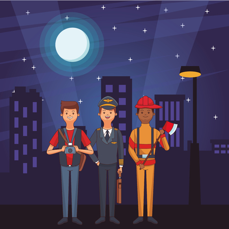 american labor day professional people at night cartoon vector illustration graphic designのイラスト素材