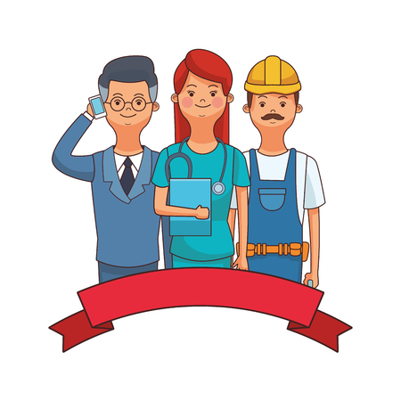businessman nurse and worker with ribbon vector illustration graphic designのイラスト素材