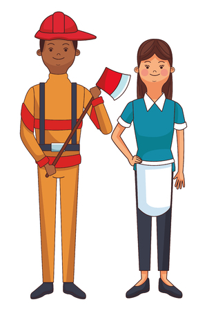 maid and fireman with axe vector illustration graphic designのイラスト素材