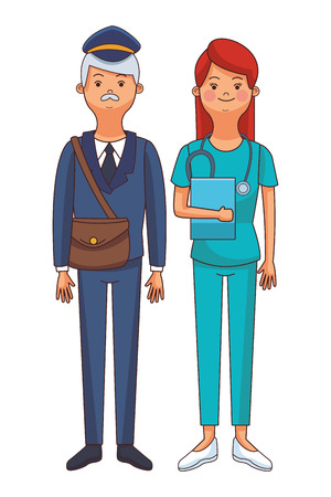 postman and nurse with briefcase vector illustration graphic designのイラスト素材