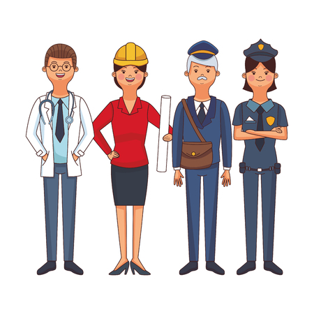 profession and occupation avatars doctor architect postman policewoman vector illustration graphic designのイラスト素材