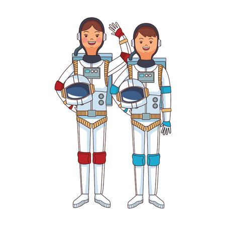 space astronaut couple cartoon vector illustration graphic designのイラスト素材