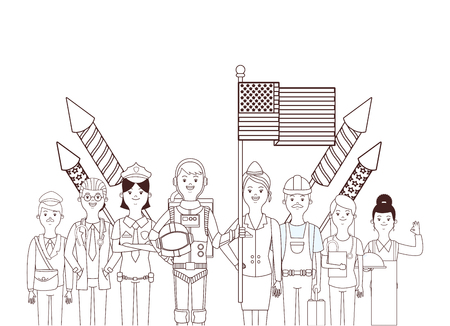 profession and occupation avatars astronaut stewardess policewoman doctor vector illustration graphic designのイラスト素材