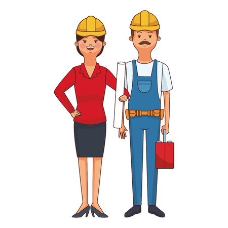 construction builder couple cartoon vector illustration graphic designのイラスト素材