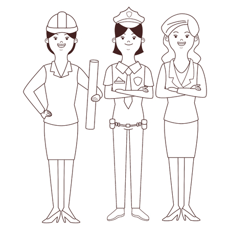 women profession and occupation avatars architect policewoman businesswoman vector illustration graphic designのイラスト素材