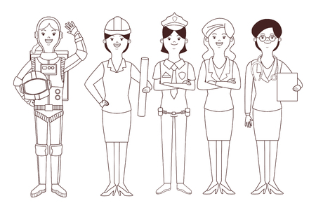 women profession and occupation avatars astronaut architect policewoman vector illustration graphic designのイラスト素材