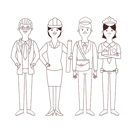 profession and occupation avatars doctor architect postman policewoman vector illustration graphic designのイラスト素材