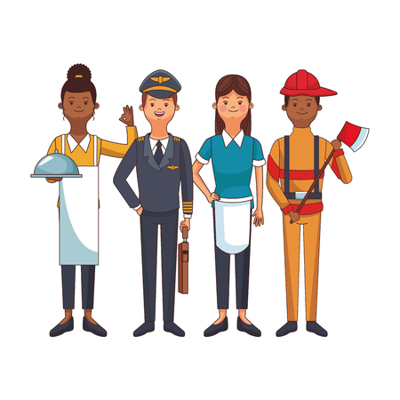 profession and occupation avatars waitress pilot maid fireman vector illustration graphic designのイラスト素材