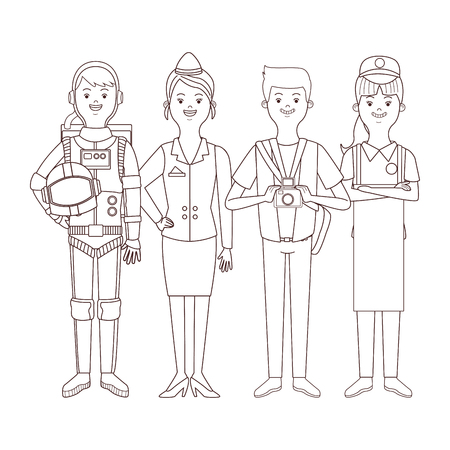 profession and occupation avatars astronaut stewardess photographer seller vector illustration graphic designのイラスト素材