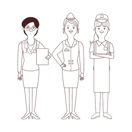 women profession and occupation avatars doctor stewardess seller vector illustration graphic designのイラスト素材