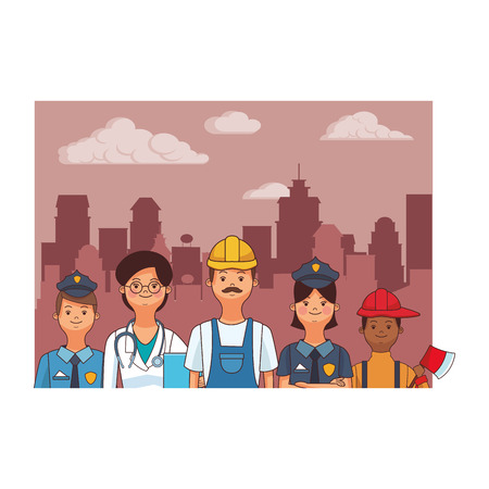 profession and occupation avatars worker doctor policewoman bomberman vector illustration graphic designのイラスト素材