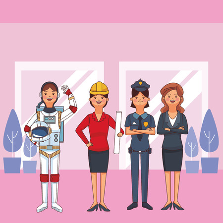 women profession and occupation avatars astronaut architect policewoman vector illustration graphic designのイラスト素材