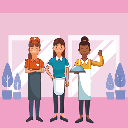 women profession and occupation avatars maid waitress seller vector illustration graphic designのイラスト素材