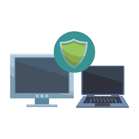 computer with informatic security symbol vector illustration graphic designのイラスト素材
