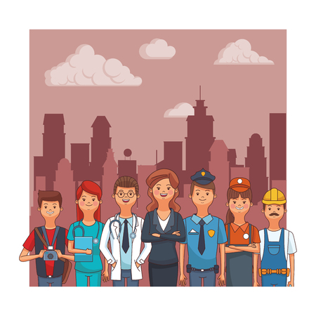 profession and occupation avatars businesswoman policeman doctor seller vector illustration graphic designのイラスト素材