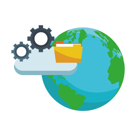 cloud with gears and documents and globe vector illustration graphic designのイラスト素材