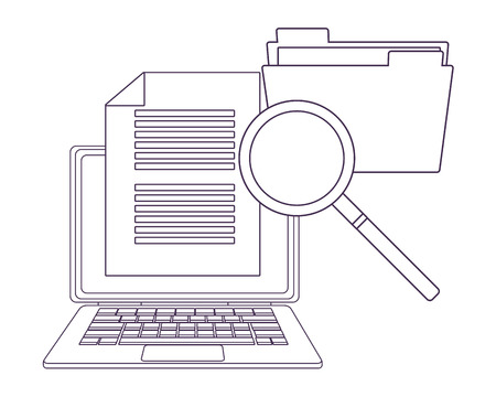 computer with documents and magnifying glass vector illustration graphic designのイラスト素材