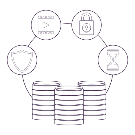 hard drive and informatic items padlock hourglass vector illustration graphic designのイラスト素材