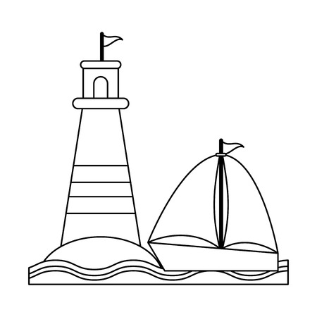 Summer and vacations lighthouse and sailboatd with sea vector illustration graphic design vector illustration graphic designのイラスト素材